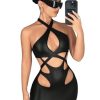 Women's Mini Sexy Dress 2025 Summer Sleeveless Neckline Hollow-Out Tight-Fitting Dress