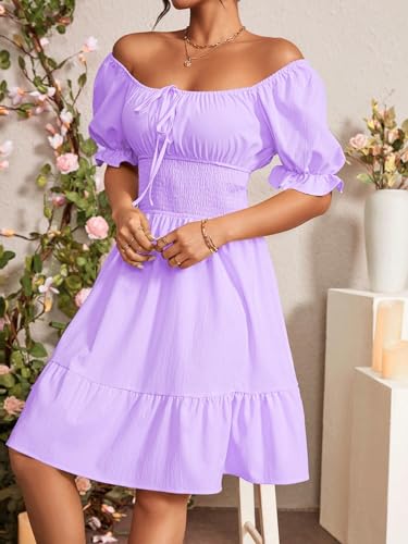Women's Boho 2025 Summer Mini Dress, Square Neck Ruched Ruched Hem Elegant Dress