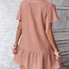 Women's Boho 2025 Summer Mini Dress, Solid Color V-Neck Single-Breasted Dress