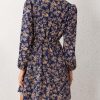 Women Floral Ruffle Summer Dress Surplice V Neck Long Peasant Sleeve Elastic Waist Flowy Casual Holiday Mini Dress