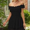Womens Summer Tube Top Dress Off-Shoulder Ruffled Flowy Mini Short Dresses