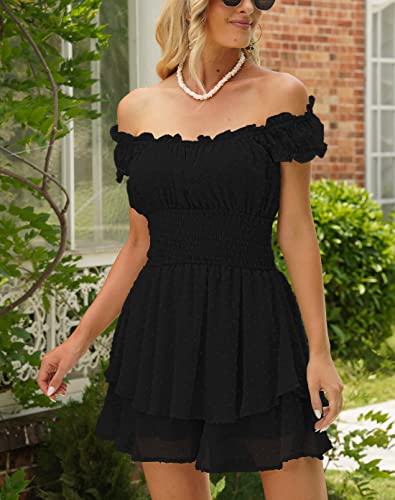 Womens Summer Tube Top Dress Off-Shoulder Ruffled Flowy Mini Short Dresses