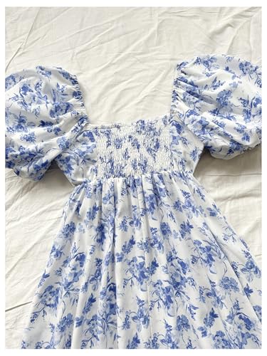 Women's Floral Dress Puff Sleeve Dress Square Neck Summer Vacation Picnic Mini Dresses