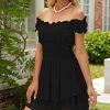 Womens Summer Tube Top Dress Off-Shoulder Ruffled Flowy Mini Short Dresses