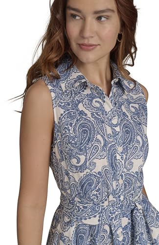Women's Sleeveless Collared Button Front Tie Waist Midi Shirt Dress