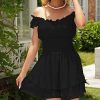 Womens Summer Tube Top Dress Off-Shoulder Ruffled Flowy Mini Short Dresses