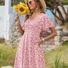 Womens Summer Dress Casual Swing Floral Ruffle Short Sleeve Sundresses Beach Mini A-line Shift Dress 2025 with Pockets