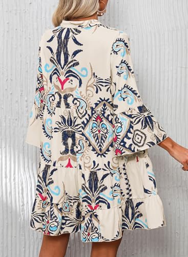Summer Dresses for Women 2025 Flowy Ruffle 3/4 Sleeve V Neck Tiered Casual Babydoll Boho Beach Mini Dress