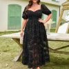 Women's 2025 Plus Cocktail Formal Guest Dresse 3D Lace Sweetheart Neckline Puff Sleeve A Line Maxi Dresses