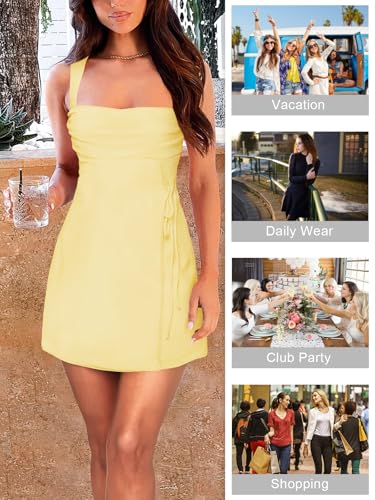 Women's Sexy Ruched Mesh Midi Short Dresses for Women Square Neck Fitted Elegant Club Party Cocktail Dress