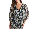 Women's Balloon Sleeve Faux Wrap Midi Dress