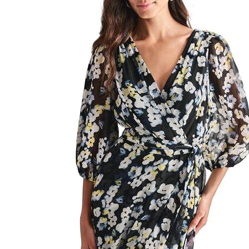 Women's Balloon Sleeve Faux Wrap Midi Dress