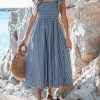 Women's Summer Dress Square Neck Striped Smocked Dress Ruffled Cap Sleeves Dress A Line Maxi Formal Dress