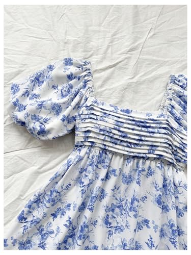 Women's Floral Dress Puff Sleeve Dress Square Neck Summer Vacation Picnic Mini Dresses