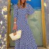 Womens Loose Fit Casual Summer V Neck Half Sleeve Bohemian Geometric Pattern Maxi Long Dresses