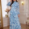 Summer Casual Dresses for Women 2024 Spring Fashion Boho V Neck Long Sleeve Ruffle Floral Print Elegant Maxi Dress