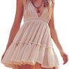 Summer Deep V Neck Bohemian Women Mini Short Dress Backless Beach Boho Dress