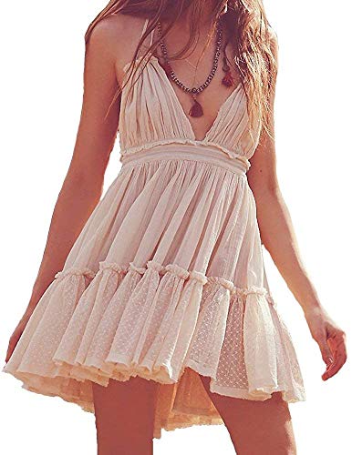 Summer Deep V Neck Bohemian Women Mini Short Dress Backless Beach Boho Dress