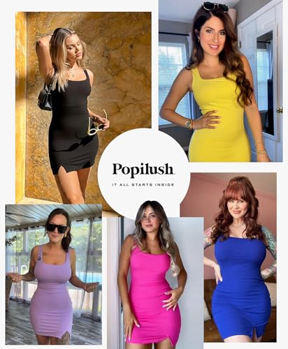 Cocktail Dresses for Women Built in Shapewear Bra 8 in 1 Square Neck Mini Slit Party Summer Dress