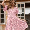 Womens Summer Dress Casual Swing Floral Ruffle Short Sleeve Sundresses Beach Mini A-line Shift Dress 2025 with Pockets