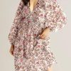 Fall Dresses for Women 2025 Boho Floral V Neck Long Sleeve Smocked Elastic Waist Casual A-Line Mini Dress Sundress