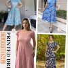 Womens Casual Dresses for Summer Short Sleeve Flare Midi Dress Loose Flowy Beach Sundress