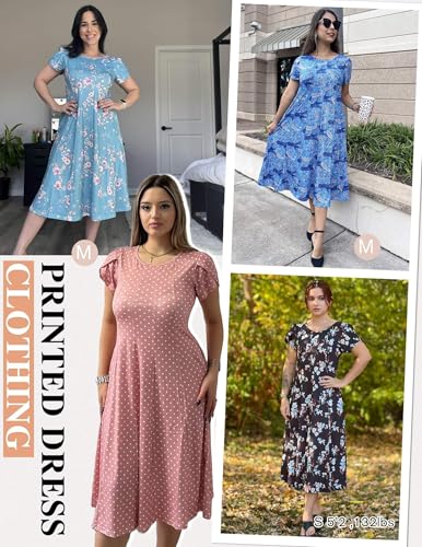 Womens Casual Dresses for Summer Short Sleeve Flare Midi Dress Loose Flowy Beach Sundress