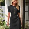 51VTricrtRL.jpg Women's Knit Bodycon Sweater Dress Button Short Sleeve Crew Neck Elegant Formal Mini Dress