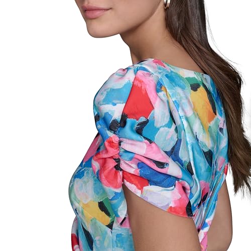 Women's Short Ruched Sleeve Jewel Neck Sheath Mini Dress