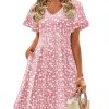Womens Summer Dress Casual Swing Floral Ruffle Short Sleeve Sundresses Beach Mini A-line Shift Dress 2025 with Pockets
