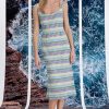 Sweetheart Neckline Midi Striped Knit, Square Neck, Summer Beach Vacation Dresses for Women
