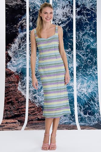 Sweetheart Neckline Midi Striped Knit, Square Neck, Summer Beach Vacation Dresses for Women