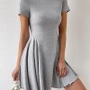 Women's Boho 2025 Summer Mini Dress, Solid Round Neck Dress