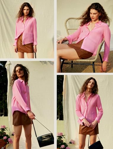 100% Pure Silk Blouses for Women Long Sleeve: Women's Button-Down Elegant Shirts Lapel Luxurious Casual Blouse