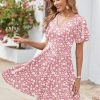 Womens Summer Dress Casual Swing Floral Ruffle Short Sleeve Sundresses Beach Mini A-line Shift Dress 2025 with Pockets