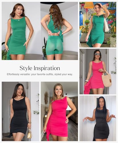 Cocktail Mini Dresses for Women - Built in Shapewear Party Vacation Dress Summer Boat Neck Ruched Bodycon Dress