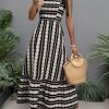 Women's Floral Print Tie Strap Square Neck Ruffle Boho Maxi Dress