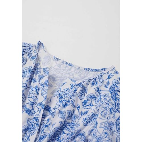 Women Short Bubble Sleeves Cotton Maxi Dress Flower Printed V Neck Elastic Waist Casual Red Long Summer Dresses