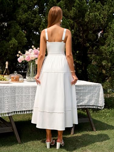 Summer Corset Midi Dress Elegant Square Neck Flowy A Line Wedding Guest Tea Party Dresses for Women Sundress 2025
