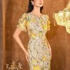Women's 3D Floral Embroidery Dress Ruffle Sleeve Fishtail Lace Bodycon Party Cocktail Mini Dress