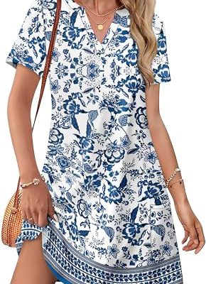 Dresses for Women 2025 Casual Summer V Neck Wedding Guest Dress Short Sleeve Fashion Beach Vacation Clothes