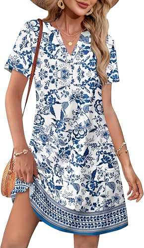 Dresses for Women 2025 Casual Summer V Neck Wedding Guest Dress Short Sleeve Fashion Beach Vacation Clothes