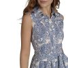 Women's Sleeveless Collared Button Front Tie Waist Midi Shirt Dress
