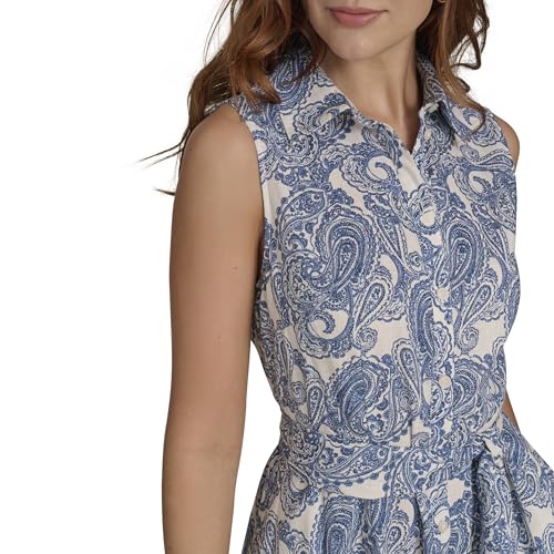 Women's Sleeveless Collared Button Front Tie Waist Midi Shirt Dress