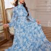 Summer Casual Dresses for Women 2024 Spring Fashion Boho V Neck Long Sleeve Ruffle Floral Print Elegant Maxi Dress