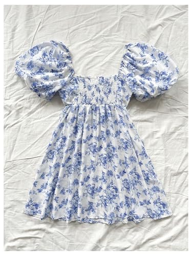 Women's Floral Dress Puff Sleeve Dress Square Neck Summer Vacation Picnic Mini Dresses