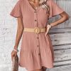 Women's Boho 2025 Summer Mini Dress, Solid Color V-Neck Single-Breasted Dress