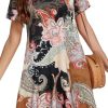 Womens Summer Dresses Beach Casual Loose Tshirt Floral Short Sleeve Flowy Pockets Sundresses