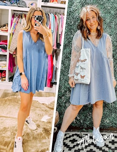 51usBZqZ0FL.jpg Womens Summer Sleeveless Mini Dress Casual Loose V Neck Sundress with Pockets