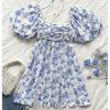 Women's Floral Dress Puff Sleeve Dress Square Neck Summer Vacation Picnic Mini Dresses